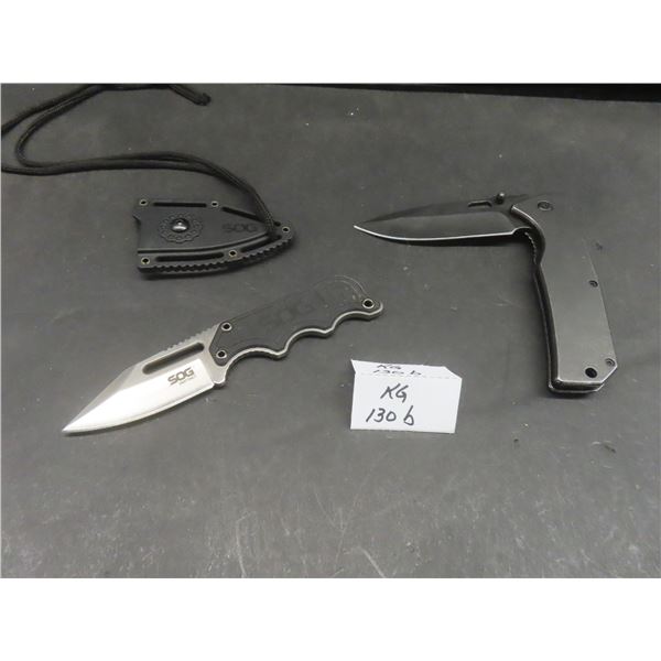 SOG Instinct Fixed Blade Knife 2½" Blade 6" Overall with Sheath and Folding Knife 3¾" Blade 8½"