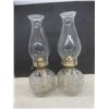 Image 2 : Coal Oil Lamps and Chimneys — 6 Lamps, 4 Chimneys — Tallest 18½"