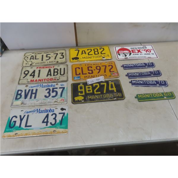 7 Manitoba License Plates — 1958, 1964, 1971, 1976 — Plus 4 License Tags and Novelty Plate