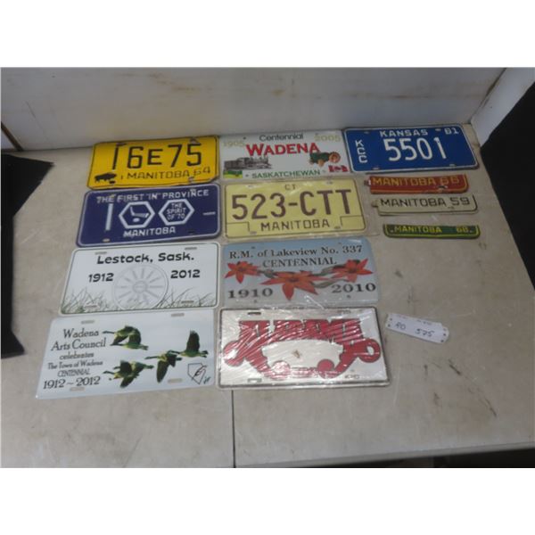 License Plates and Tags — Manitoba 1964, Kansas USA 1981, Tags 1959/1966/1968, and Novelty Plates