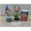 Image 1 : 3 Vintage Coin Banks — Quaker Oats Company, Sitting Goofy, and Donald Duck — Tallest 8"