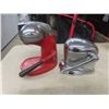 Image 7 : 2 Vintage Juicers — Juice-King and Juice-O-Matic — Tin Flour Dispenser and Pewter Horse Bookends