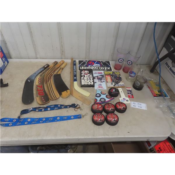 Winnipeg Jets Novelty Plate, 4 Hockey Stick Blades, Jets Lanyards, Mini Hockey Stick, and More