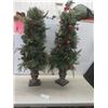 Image 1 : 2 Christmas Trees in Pots with Lights — 43" Tall (1 Pot has Damage)