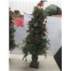 Image 4 : 2 Christmas Trees in Pots with Lights — 43" Tall (1 Pot has Damage)