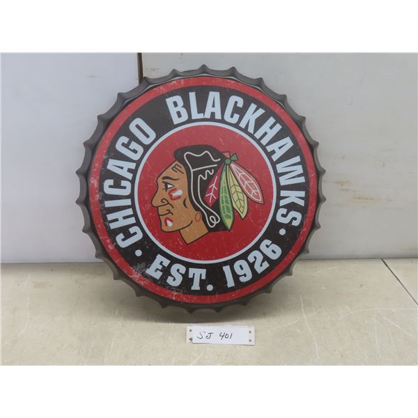 Chicago Blackhawks Bottlecap Metal Sign — 16" Diameter