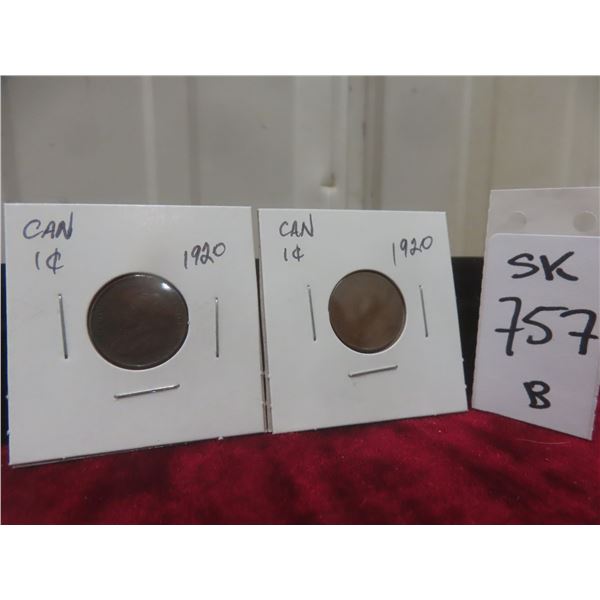 2 1920 Canadian Small 1¢ Coins