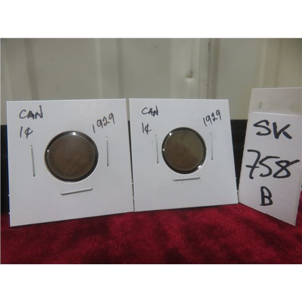 2 1929 Canadian Small 1¢ Coins