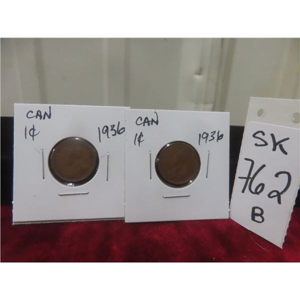 2 1936 Canadian Small 1¢ Coins