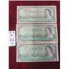 Image 1 : 3 1954 Canadian $1 Bills