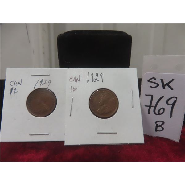 2 1929 Canadian 1¢ Coins