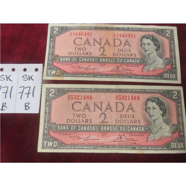 2 1954 Canadian $2 Bills