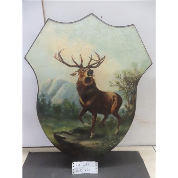 Decorative Shield-Shaped Plaque with Majestic Stag Picture — 24×18