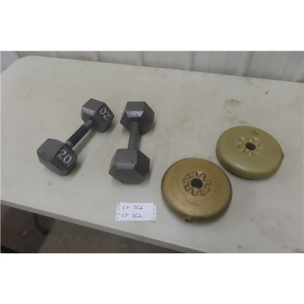 Exercise Light, 2 Steel Dumbells and 2×5 Lb Weights