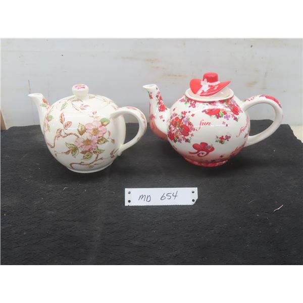 2 Teapots: Pink Chintz Red Hat Society and Musical "April Love"