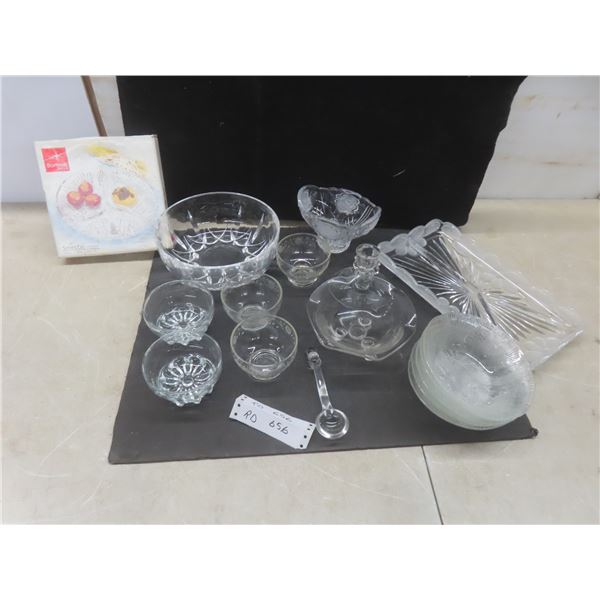 Crystal and Cut Glass Lot: Candle Holder, Serving Bowls, Plates, Fruit Nappies and More