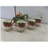 Image 8 : Fitz and Floyd Teapot with 4 Mugs, 2 Serving Bowls and New Tablecloth