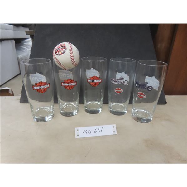 5 Harley-Davidson Miller Glasses and 2001 All Star Game Northern League Memorabilia