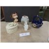 Image 1 : Shelf Décor: Ceramic Puppy, Decorative Basket, Figurines and 2 Covered Trinket Containers