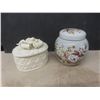 Image 8 : Shelf Décor: Ceramic Puppy, Decorative Basket, Figurines and 2 Covered Trinket Containers