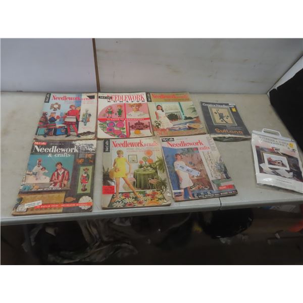 6 Needlework and Crafts Magazines (1960s–70s) and 2 Needlework Projects