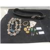 Image 1 : Fashion Jewelry: Rhinestone Bracelet, Vintage Gold-Tone Buttons, Cluster Beads/Rhinestone Necklace