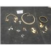 Image 1 : Fashion Jewelry: Egyptian Revival Pendant, Gold-Tone Brooches, Bracelet, Vintage Clip-On Earrings