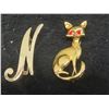 Image 5 : Fashion Jewelry: Egyptian Revival Pendant, Gold-Tone Brooches, Bracelet, Vintage Clip-On Earrings