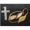 Image 7 : Fashion Jewelry: Egyptian Revival Pendant, Gold-Tone Brooches, Bracelet, Vintage Clip-On Earrings