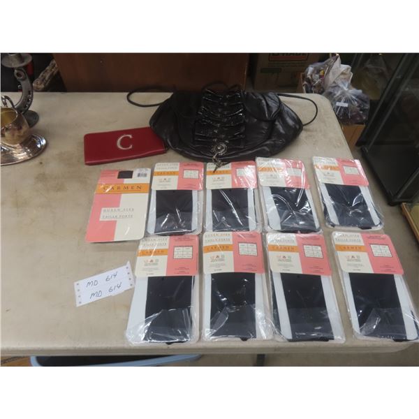 New 9 Pairs Queen Size Pantyhose, Ladies Wrist Wallet and Purse