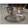 Image 2 : Silver-Plated Tea Pot, Coffee Pots, Creamers, Sugar Bowl, Candlestick Holders and Trays