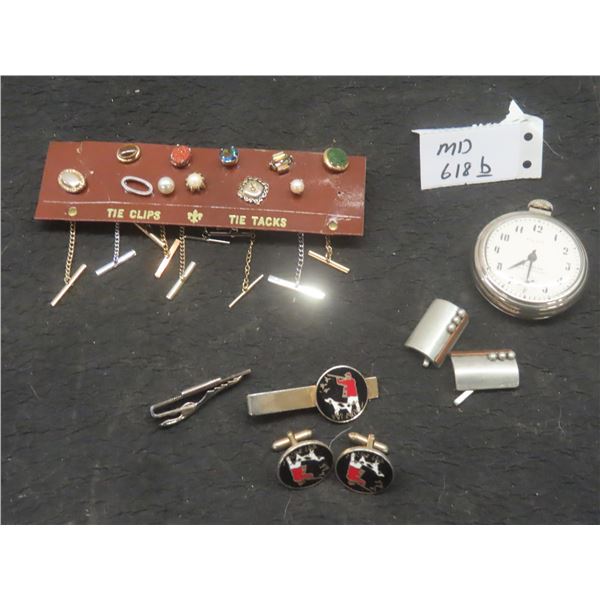 Vintage Tie Pins, Tie Clips and Pilot Pocket Watch