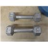 Image 2 : Exercise Equipment Lot: 2×5 Kg Plastic Weights, 6-Lb Steel Weights, Dumbbells, Easy Shaper