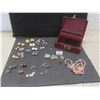 Image 1 : Jewelry Box with Vintage Earrings, Brooches, Beads, Pendants, Cuff Links and More