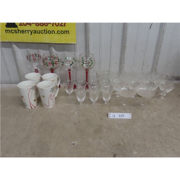 Crystal and Cut Glass Lot: Wine Glasses, Champagne Flutes, Sherry Glasses, Coffee Mugs