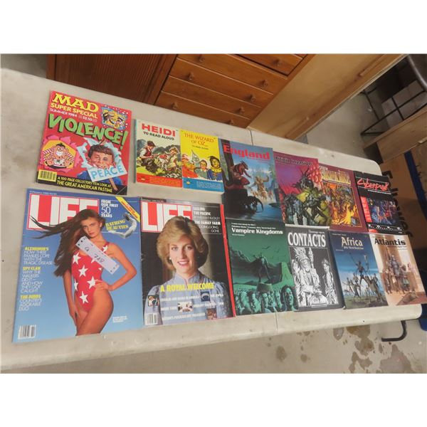 13 Magazines and Books: Life (1980s), Hardy Boys Story Books, Africa, Atlantis, Cyberpunk and More