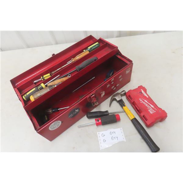 Metal Tool Box and Hand Tools: Screwdrivers, Pliers and More