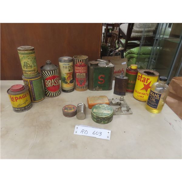 Vintage Tins and Cardboard Containers: Brasso, LePage's, Wahl Clipper Oil, Burgess, Victor