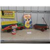 Image 1 : Vintage Toy Lot: Wood Toy Truck w/ Storage (9×24×9"), Metal Eagle Express Wagon (6½×16×7"