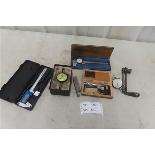 Central Disc Calipers, Mercraft Digital Calipers, Micrometer, Federal and Mitutoyo Dial Indicator