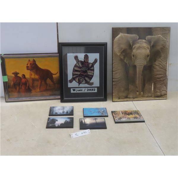 3 Framed Pictures (Largest 19½×15½") and 5 Large Lake View Photos on Hardboard – Beautiful Grindsto