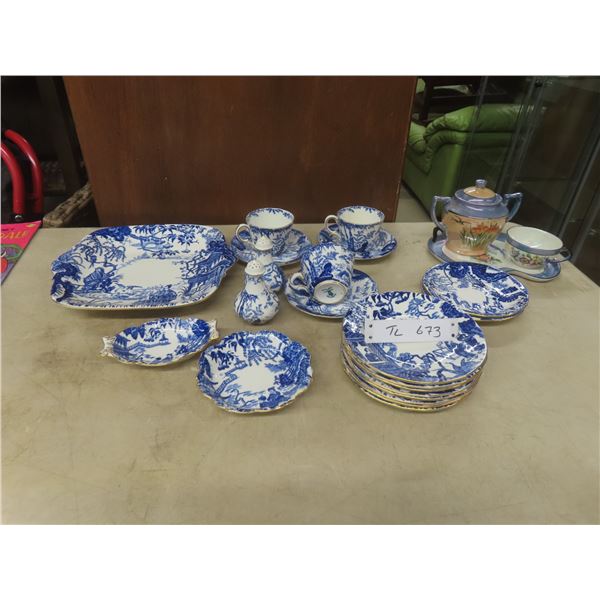 21-Piece Royal Crown Derby China Set and 3-Piece Noritake Hand-Painted China
