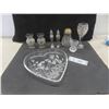 Image 1 : Crystal and Cut Glass: Vases, Serving Plate, Silver-Plated Salt and Pepper Shakers