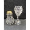 Image 3 : Crystal and Cut Glass: Vases, Serving Plate, Silver-Plated Salt and Pepper Shakers