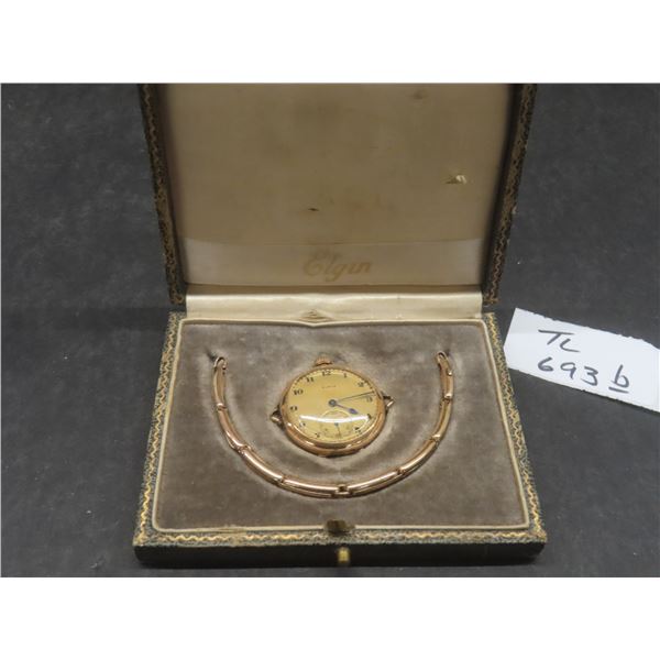 Vintage Elgin 10K Gold Pocket Wristwatch with Original Case
