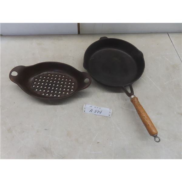 10½" Cast Iron Fry Pan and Cast Iron Fish Fryer/Grill Basket – Handle Needs Tightening