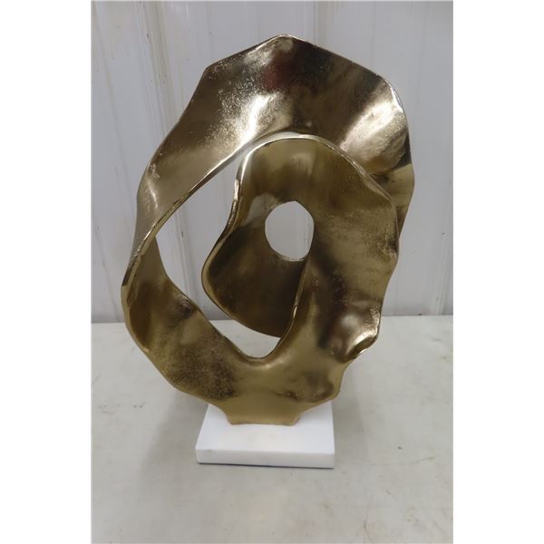 Abstract Sculpture with Gold Finish on Marble Base, 17" × 10"