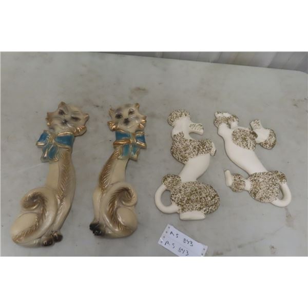 Vintage Chalkware, 2 Cats 15", 2 Dogs 13½"