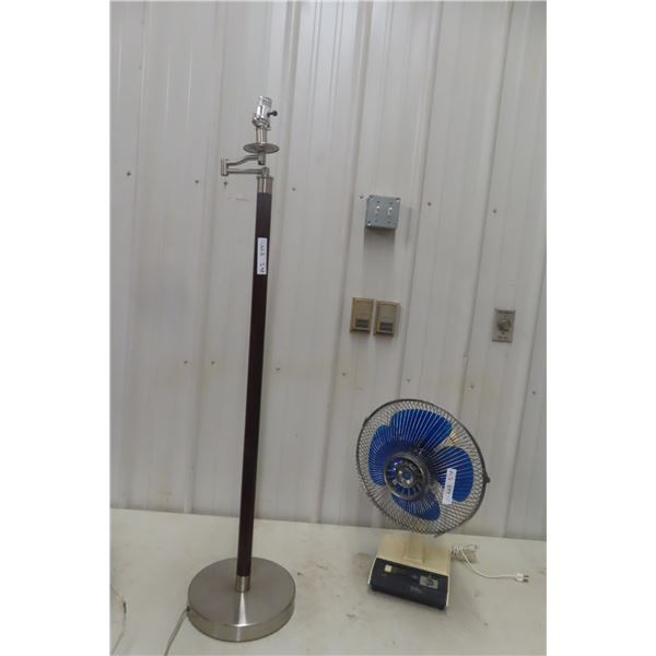 Floor Lamp (No Shade) and Oscillating Fan