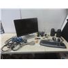 Image 1 : HP 22" Monitor, Logitech Wireless Keyboard, Computer Cables, Thumb Drive, and More – No Power Cord